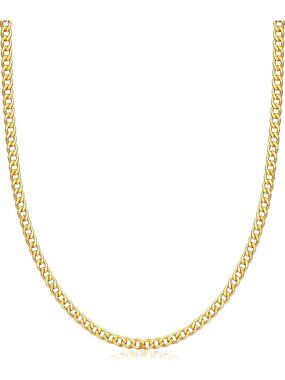 18K Gold Plated Curb Cuban Link Chain Necklace Unisex - Stylish Jewelry Made in